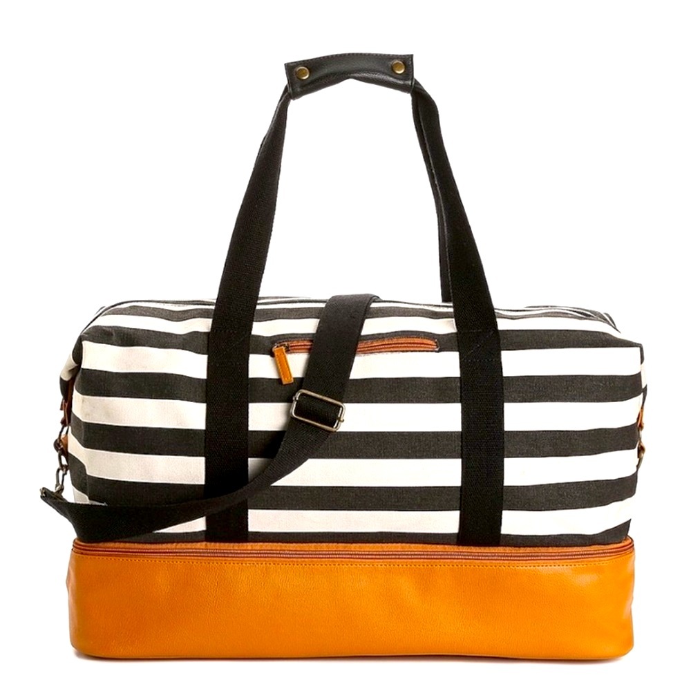 JM Wechter For DSW Black & White Stripe Weekender Tote Bag Shoulder & Hand Strap - Picture 3 of 7
